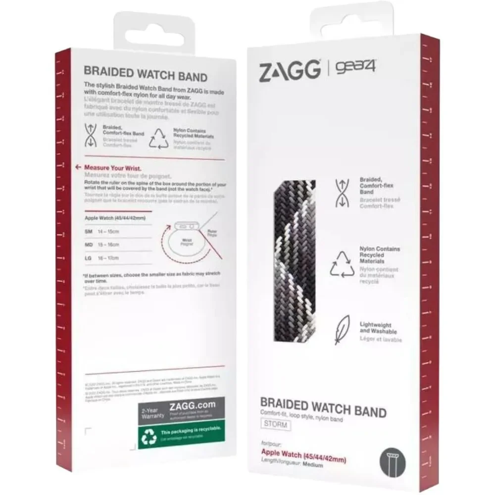 ZAGG Gear4 Braided Apple Watch Band Gray Storm 45/44/42mm Medium Open Box